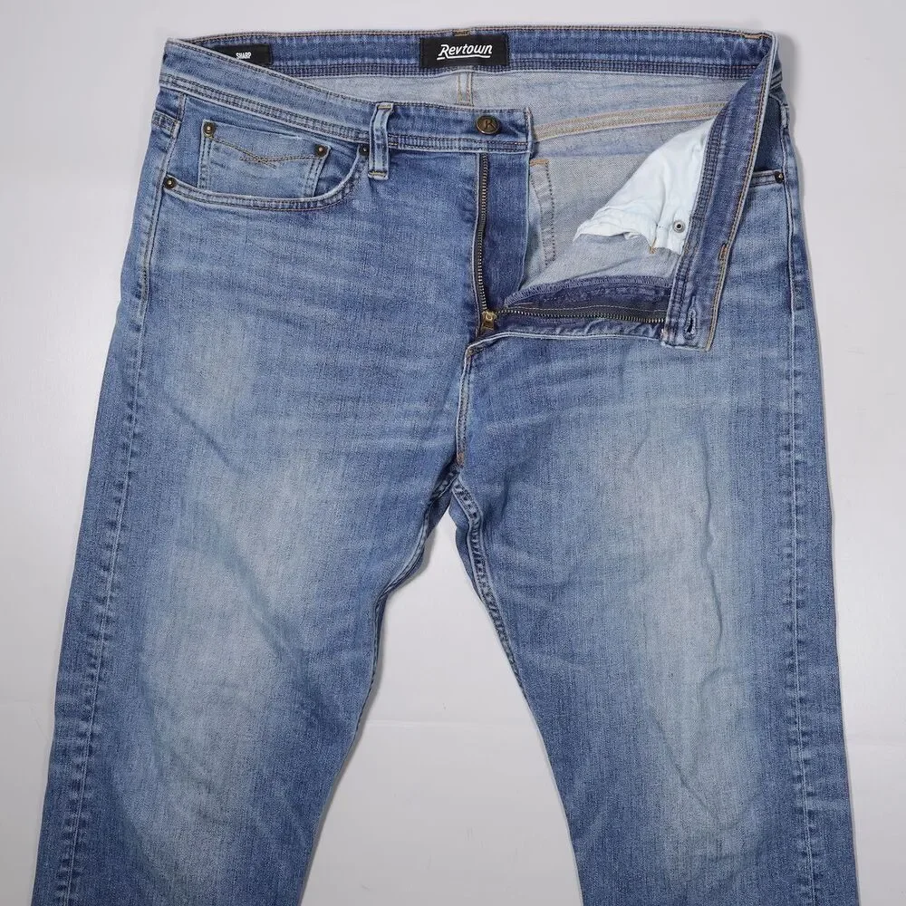 Revtown Sharp Jeans Regular Fit Blue Stretch Denim Mens 36 x 30 (fit 38x29)